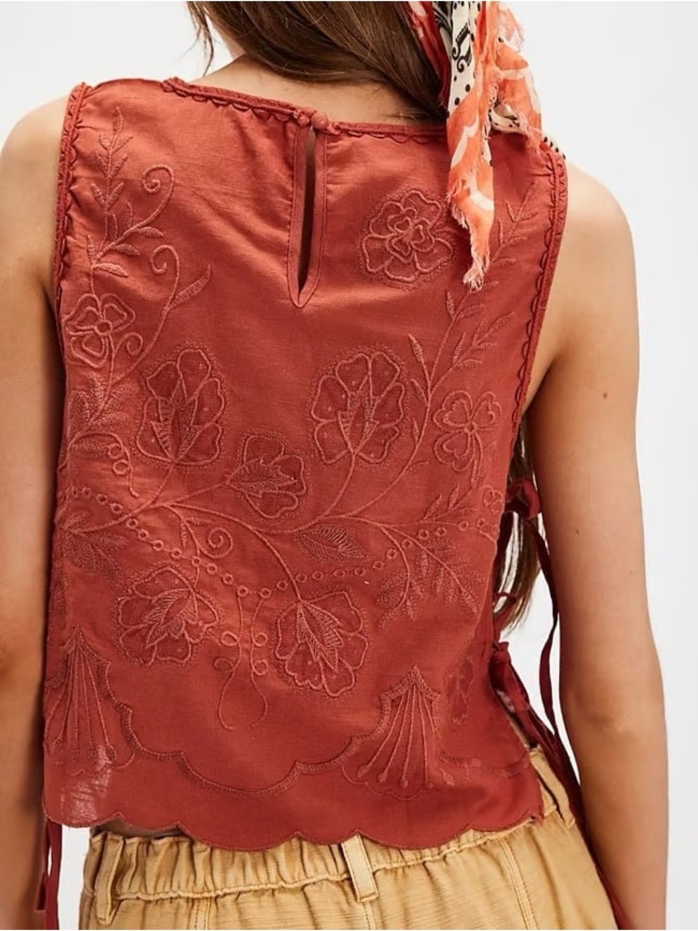 Embroidered Rust Sleeveless Crop Top - Women - Picture 2 of 3